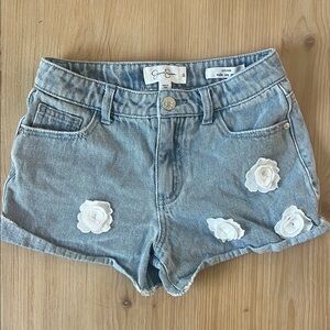Jessica Simpson Blue Jean Shorts with White Floral Details